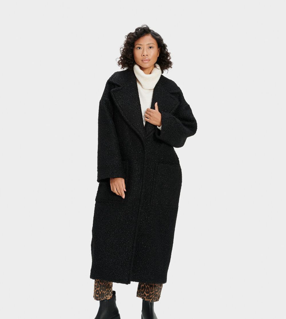 Ugg Coat Womens - Ugg Tie Long Oversized Black - 256JOHWGQ